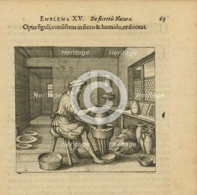 Emblem 15. The potter's work, consisting of dry and wet, shall teach you, 1618. Creator: Merian, Matthäus, the Elder (1593-1650).
