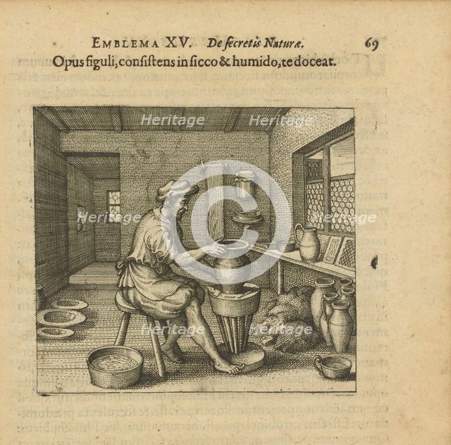 Emblem 15. The potter's work, consisting of dry and wet, shall teach you, 1618. Creator: Merian, Matthäus, the Elder (1593-1650).