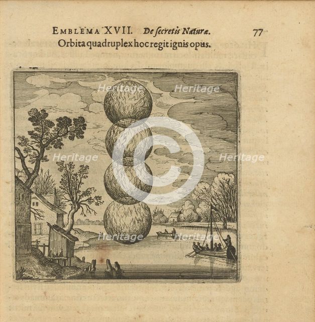 Emblem 17. A fourfold ball of fire governs this work. From "Atalanta fugiens" by Michael Maier, 1618 Creator: Merian, Matthäus, the Elder (1593-1650).