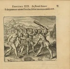 Emblem 19. If you kill one of the four, soon they will all die, 1618. Creator: Merian, Matthäus, the Elder (1593-1650)
