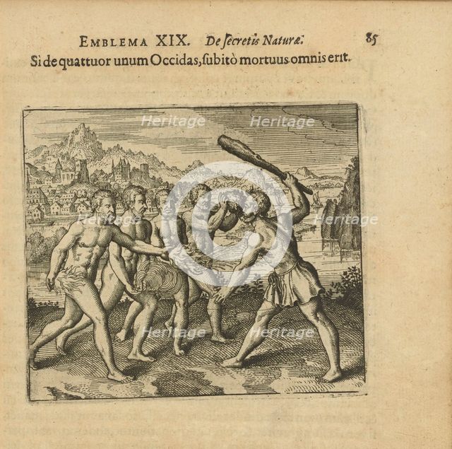 Emblem 19. If you kill one of the four, soon they will all die, 1618. Creator: Merian, Matthäus, the Elder (1593-1650).
