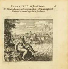 Emblem 13. The brass of the wise is addicted to dropsy and wants to be bathed seven times..., 1618. Creator: Merian, Matthäus, the Elder (1593-1650)
