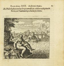 Emblem 13. The brass of the wise is addicted to dropsy and wants to be bathed seven times..., 1618. Creator: Merian, Matthäus, the Elder (1593-1650)