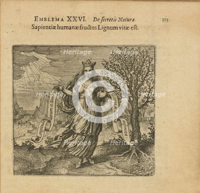 Emblem 26. The fruit of human wisdom is the wood of life, 1618. Creator: Merian, Matthäus, the Elder (1593-1650).