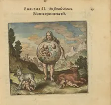 Emblem 2. The earth is his wet nurse. From "Atalanta fugiens" by Michael Maier, 1618. Creator: Merian, Matthäus, the Elder (1593-1650)