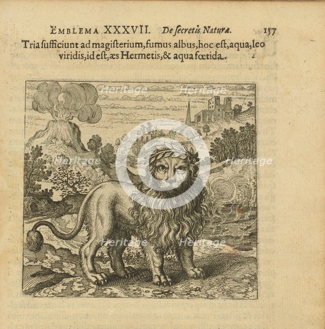 Emblem 37. Three things are sufficient for mastery, the white smoke, which is water..., 1816. Creator: Merian, Matthäus, the Elder (1593-1650).