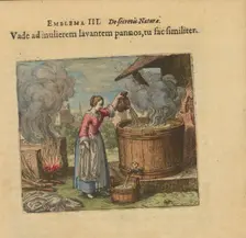 Emblem 3. Go to the woman who washes her smiles, do the same, 1618. Creator: Merian, Matthäus, the Elder (1593-1650)