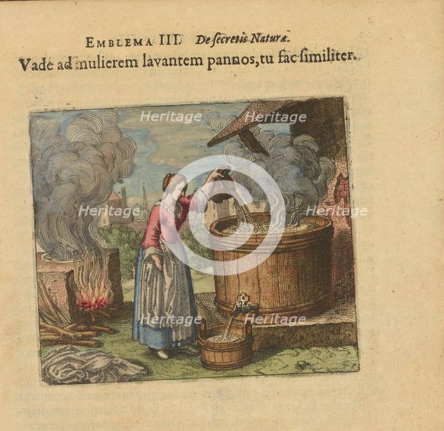 Emblem 3. Go to the woman who washes her smiles, do the same, 1618. Creator: Merian, Matthäus, the Elder (1593-1650).