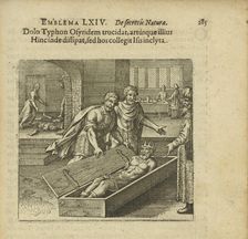 Emblem 44. Through deceit Typhon kills Osiris and scatters his members, which in turn brings...,1816 Creator: Merian, Matthäus, the Elder (1593-1650)
