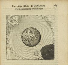 Emblem 45. The sun and its shadow accomplish the work, 1816. Creator: Merian, Matthäus, the Elder (1593-1650)