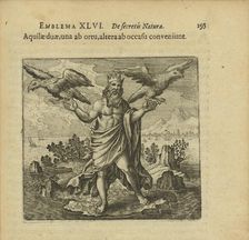 Emblem 46. Two eagles, one from the east, the other from the west, come together, 1816. Creator: Merian, Matthäus, the Elder (1593-1650)