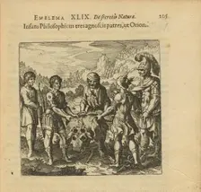 Emblem 49. The philosophical child recognizes three fathers, like Orion, 1816. Creator: Merian, Matthäus, the Elder (1593-1650)