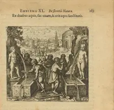 Emblem 40. Make two waters into one, and it will be the water of health, 1816. Creator: Merian, Matthäus, the Elder (1593-1650)