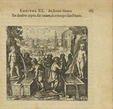 Emblem 40. Make two waters into one, and it will be the water of health, 1816. Creator: Merian, Matthäus, the Elder (1593-1650)