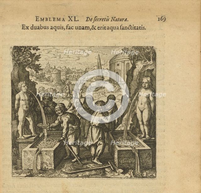 Emblem 40. Make two waters into one, and it will be the water of health, 1816. Creator: Merian, Matthäus, the Elder (1593-1650).