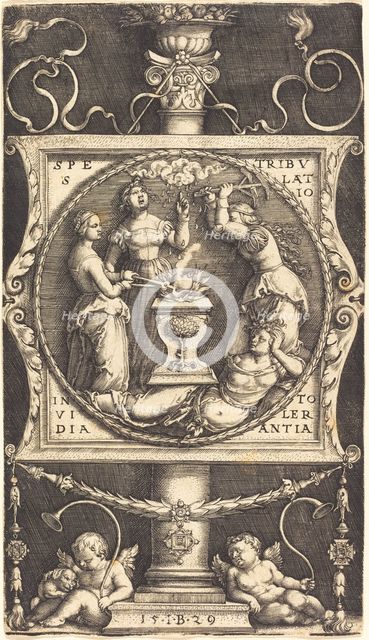 Emblem with Hope, Tribulation, Envy, and Tolerance, 1529. Creator: Master I. B..