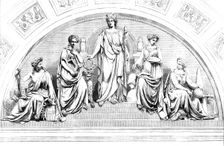 Emblematic Group of Figures, by Mr. John Thomas, over the Principal Entrance of the Leeds..., 1858. Creator: Unknown