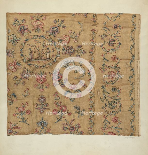 Embroidered Cotton Blanket, c. 1939. Creator: Jenny Almgren.
