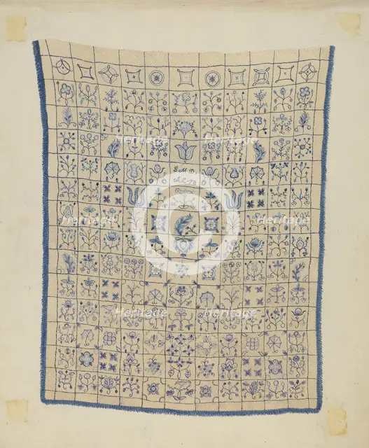 Embroidered Coverlet, c. 1936. Creator: Mae A. Clarke.