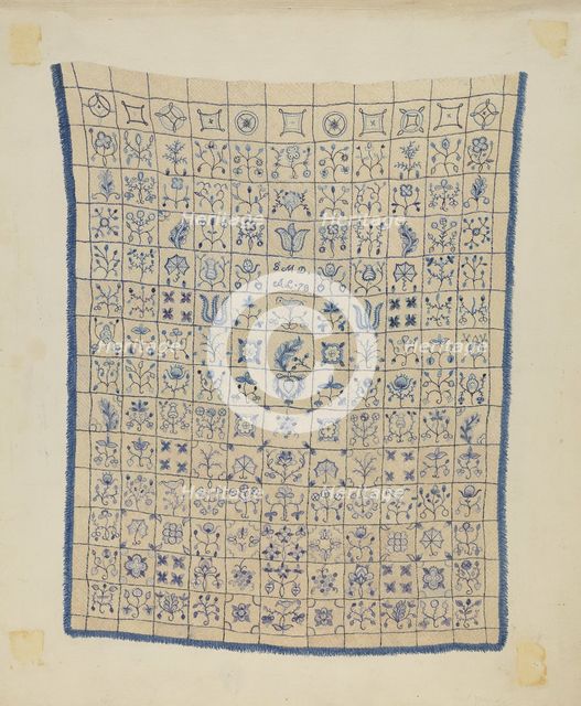 Embroidered Coverlet, c. 1936. Creator: Mae A. Clarke.