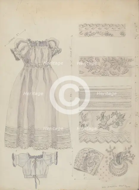 Embroidered Christening Robe & Cap, 1936. Creator: Ella Josephine Sterling.