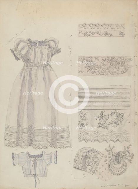 Embroidered Christening Robe & Cap, 1936. Creator: Ella Josephine Sterling.