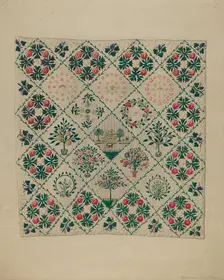 Embroidered Applique Quilt, 1935/1942. Creator: Marian Curtis Foster