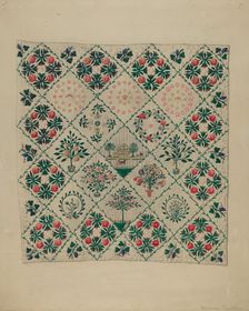 Embroidered Applique Quilt, 1935/1942. Creator: Marian Curtis Foster