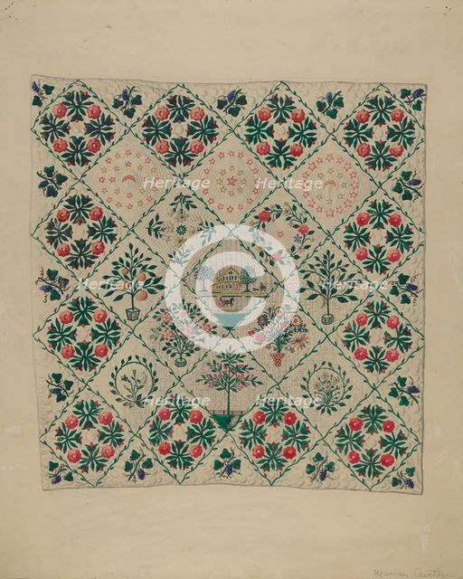 Embroidered Applique Quilt, 1935/1942. Creator: Marian Curtis Foster.
