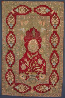 Embroidered Armenian liturgical curtain, 1763. Creator: Unknown
