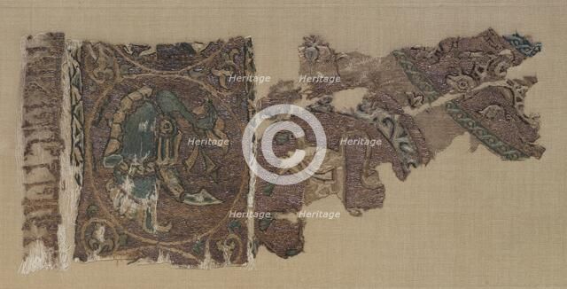 Embroidered border and field of animals in large roundels, 1000s-1100s. Creator: Unknown.