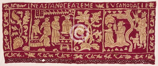 Embroidered Border: The Making of Unleavened Bread and the Israelites Sent Away, 1500s-1600s. Creator: Unknown.