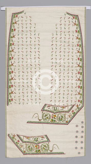 Embroidered Fabric for a Waistcoat Front, France, 1780s. Creator: Unknown.