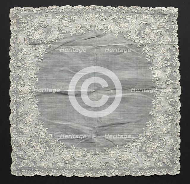 Embroidered Handkerchief, 19th century. Creator: Unknown.
