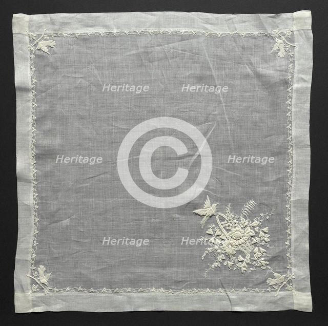 Embroidered Handkerchief, 19th century. Creator: Unknown.