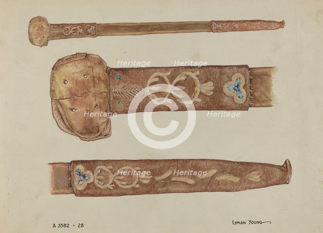 Embroidered Leather Scabbard, c. 1936. Creator: Lyman Young.
