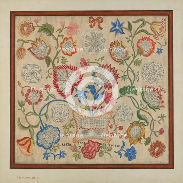Embroidered Sampler, c. 1937. Creator: Vincent P. Rosel.