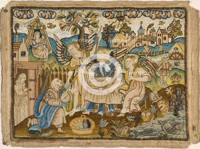 Embroidered picture: Abraham entertaining the Angels, 2nd half of the 17th century. Artist: Unknown.