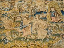 Embroidered picture: Abraham's dismissal of Hagar, mid-17th century