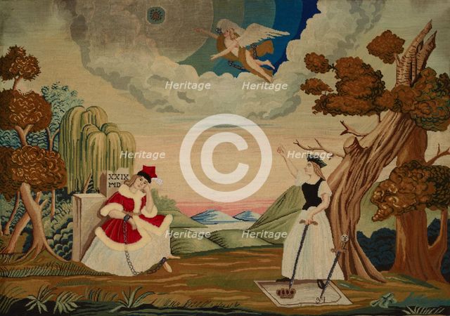 Embroidered picture-allegorical scene with the personification of Poland, after 1831. Creator: Unknown.