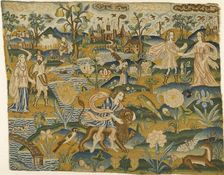 Embroidered picture: Man with a Lion in a Landscape with two Couples, 2nd half of the 17th century
