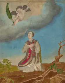 Embroidered picture of an unknown martyr, 1st half of 19th century. Creator: Unknown