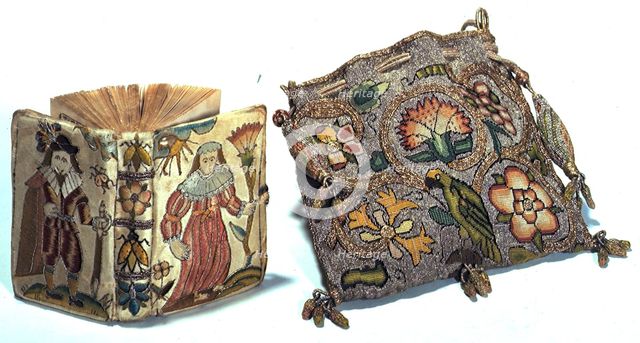 Embroidered prayer book and bag, 1633.  Creator: Unknown.