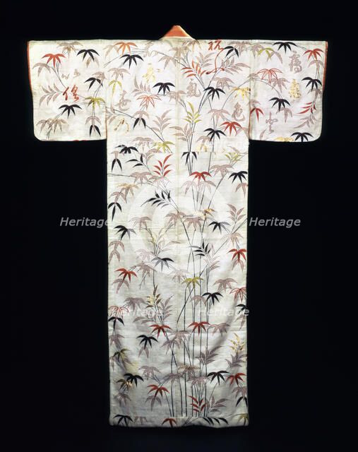 Embroidered white satin ladies kimono, Japanese, Edo period, 1600-1867. Artist: Unknown