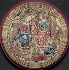 Embroidered Tondo from an Altar Frontal: The Coronation of the Virgin, 1459. Creator: Unknown