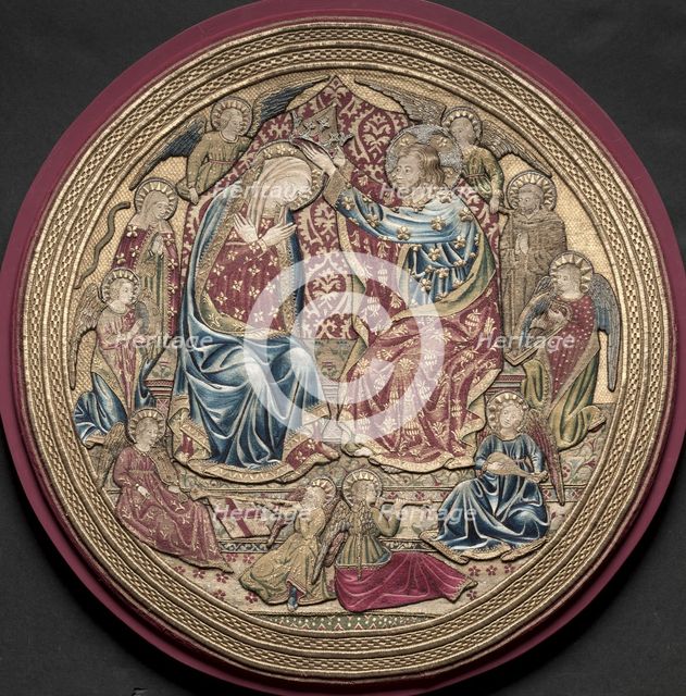 Embroidered Tondo from an Altar Frontal: The Coronation of the Virgin, 1459. Creator: Unknown.