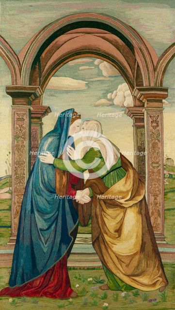 Embroidery, 'The Salutation', 1910. Creators: Jane Cory, Mariotto Albertinelli.