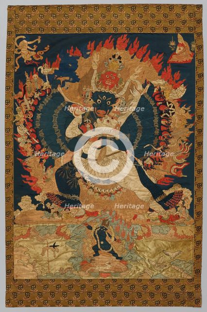 Embroidery: Yama and Consort, 18th-19th century. Creator: Unknown.