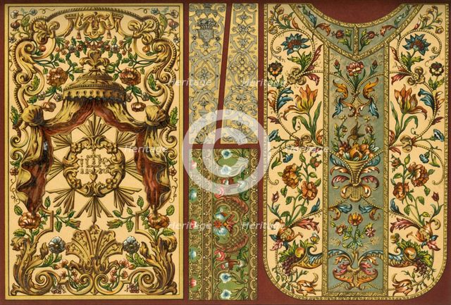 Embroidery, leather tapestry, goldsmith's work, 17th, 18th and 19th centuries, (1898). Creator: Unknown.