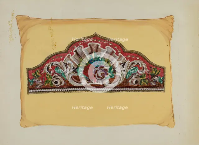 Embroidery on Pillow, c. 1936. Creator: Florence Huston.